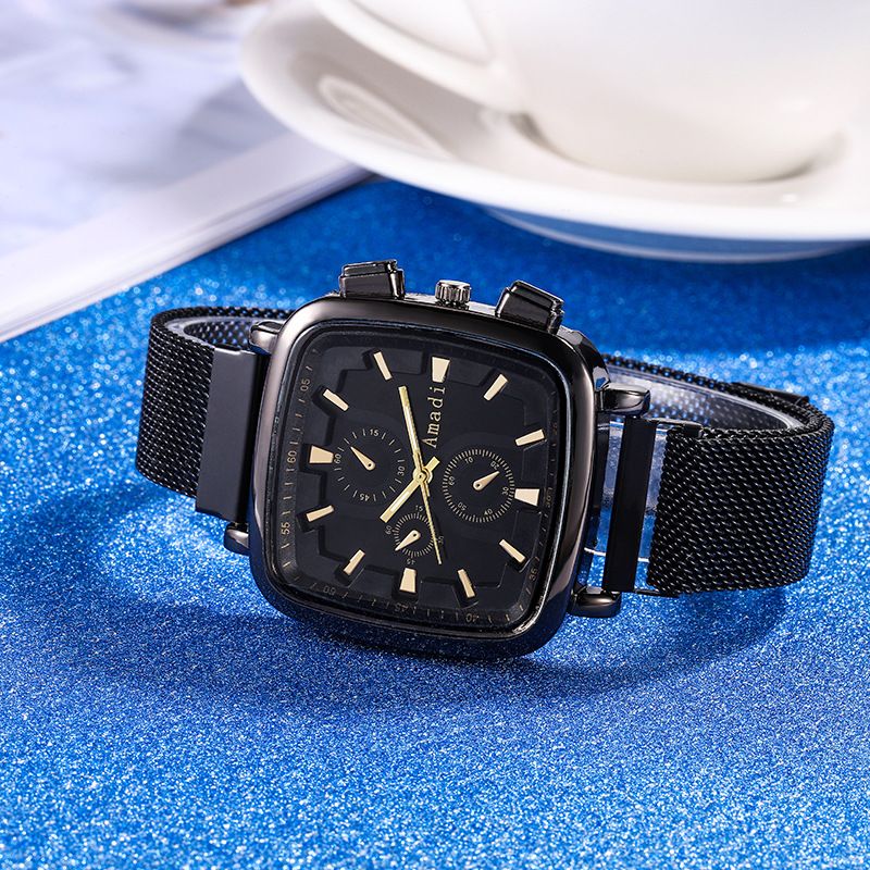 Orologio da donna Orologio quadrato Orologio a tre occhi Lega a maglie con moda Orologio casual Orologio da donna alla moda per studenti_voghion.com