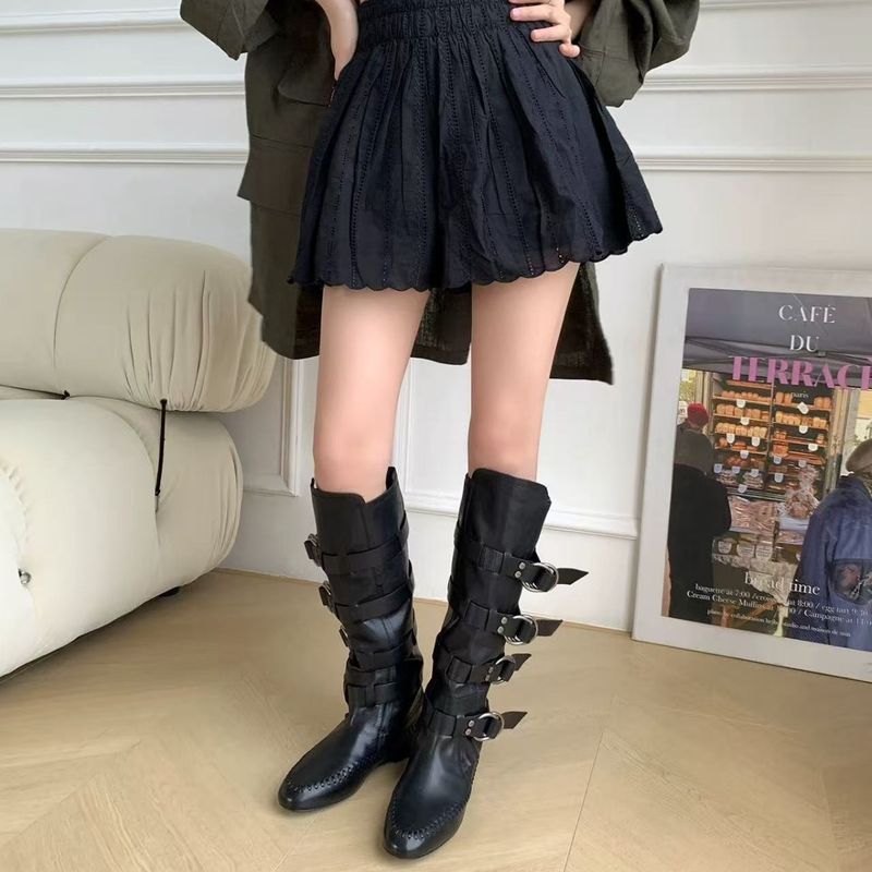 Damen Boxstiefel Rindsleder Neue Gürtelschnalle Weiß Boxen Für Frauen Echtes Leder Abnehmen Hohe Rohr Reiten Western Lange Stiefel_voghion.com