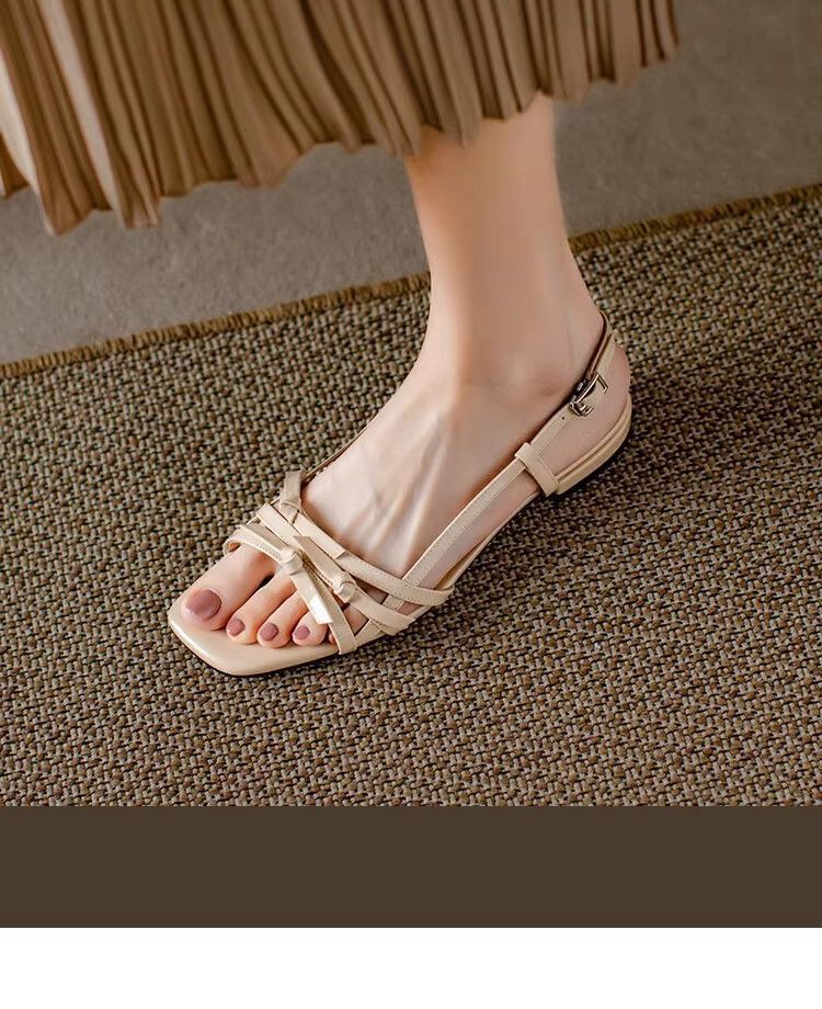 Letnie, kwadratowe, kokardkowe, płaskie buty damskie z niszowym wzorem, tkane sandały plażowe, setki modnych, wykwintnych wzorów_voghion.com
