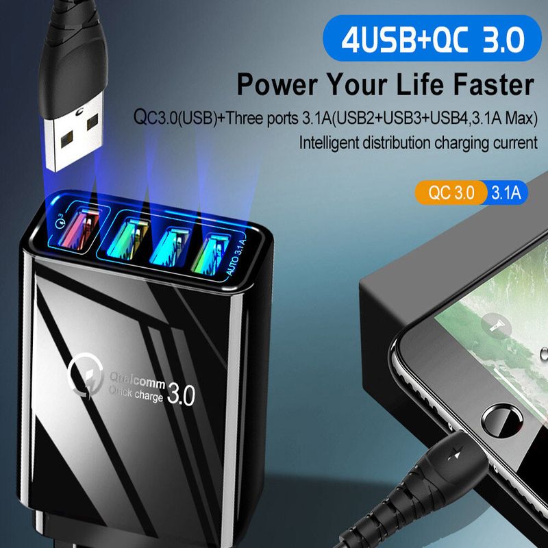 Faster Wall Charger Power Adapter Multi 4 USB For IPhone IPad Samsung UK Plug_voghion.com