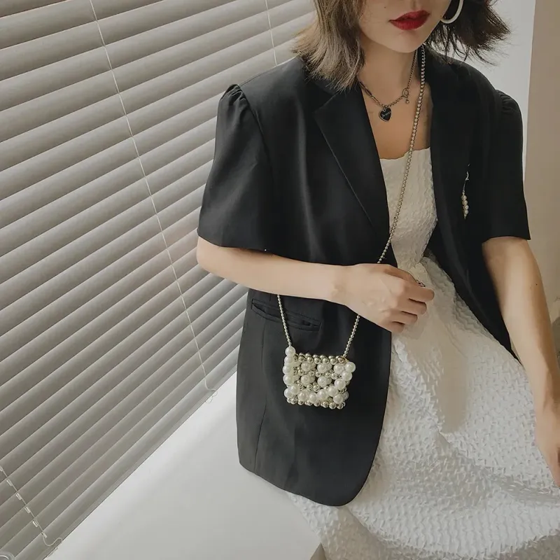 Borsa a tracolla quadrata mini da donna, casual, fatta a mano, con perle, alla moda, estiva, da spiaggia_voghion.com