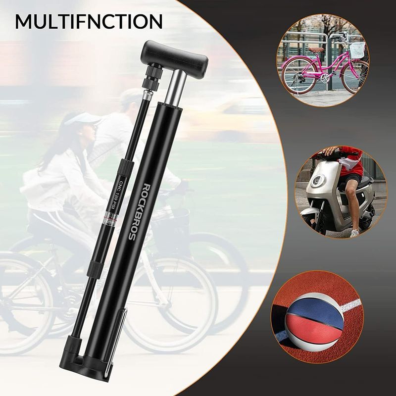 ROCKBROS Fahrradpumpe mit Barometer Fußpumpe Presta&Schrader Standpumpe 120 PSI_voghion.com