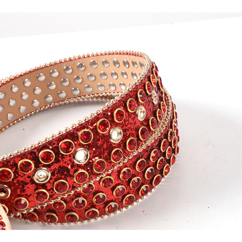 Men and women's rhinestone with a trendy punk shiny leather belt_voghion.com