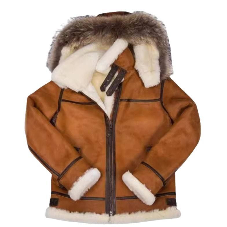 Jaqueta de pele de manga comprida, cor sólida, outono inverno, com decoração de cinto de couro e casaco casual de pelúcia masculino_voghion.com