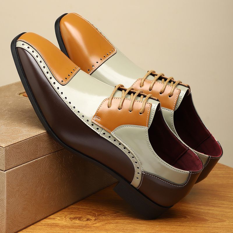 New Trendy Non-Slip Breathable Color-Block Business Work Men's Patchwork Casual Versatile Leather Shoes Men_voghion.com