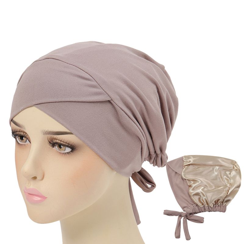 new multi-color satin lining turban hat drawstring bottom hat forehead cross strap hood_voghion.com