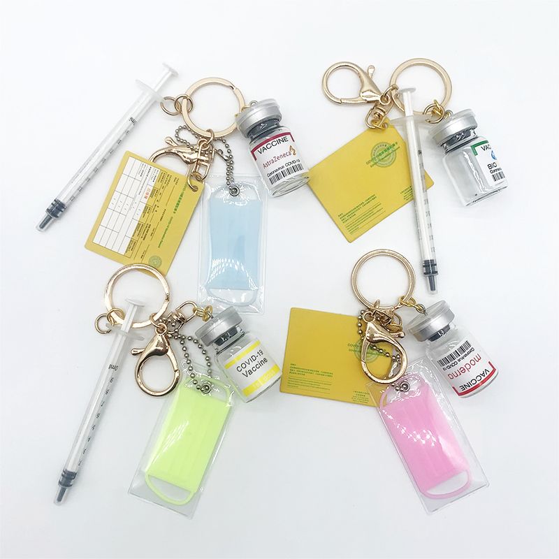 Taiwan Simulation Mask Medicine Bottle Syringe Card Pendant COVID-19 Vaccine Keychain Hanging Decoration Accessories_voghion.com