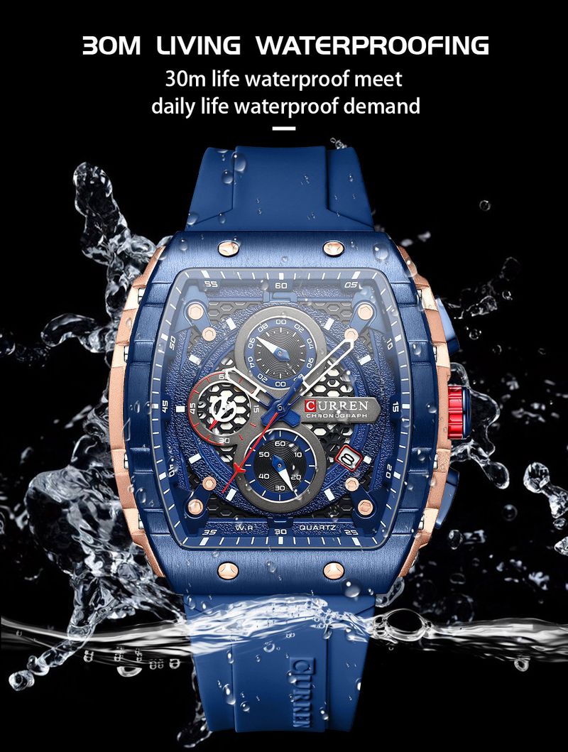 Men's And Women's Waterproof Multifunction Quartz Watch With Date Display, 6-Hand Analog Dial, Sporty Rubber Strap, Mineral Glass, Alloy Case_voghion.com