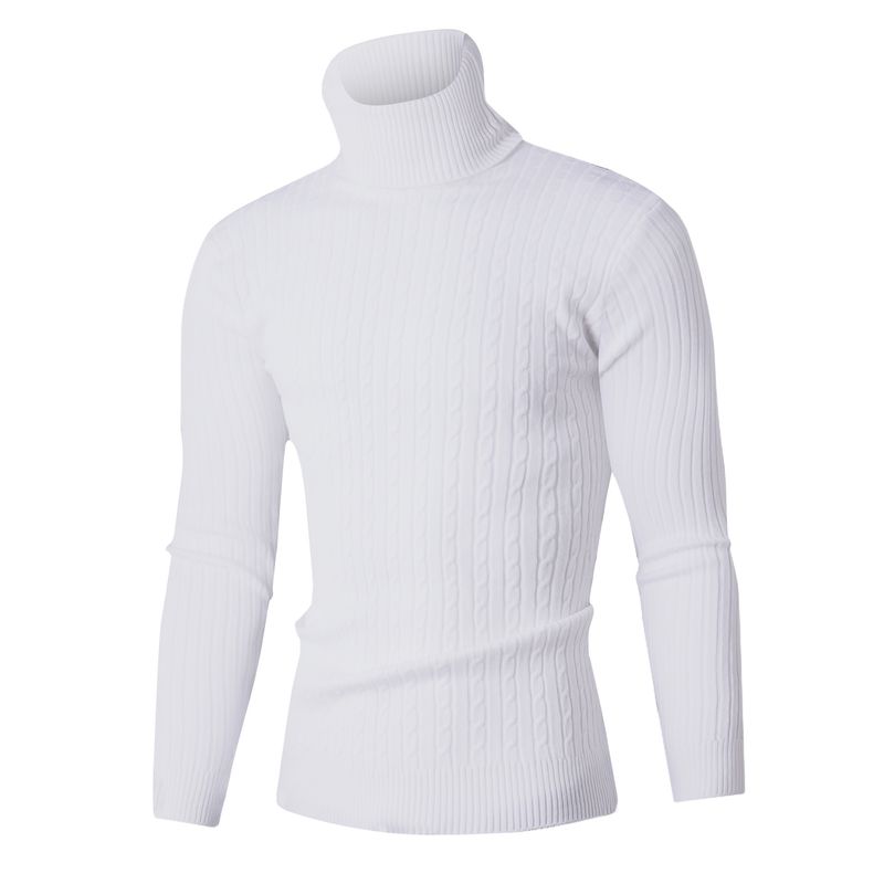 Herrenbekleidung, Strickhemd mit schmaler Passform, einfarbig, schmale Passform, hoher Halsausschnitt, Zopfmusterpullover – einfarbiger Pullover für Freizeit- und Bürokleidung_voghion.com