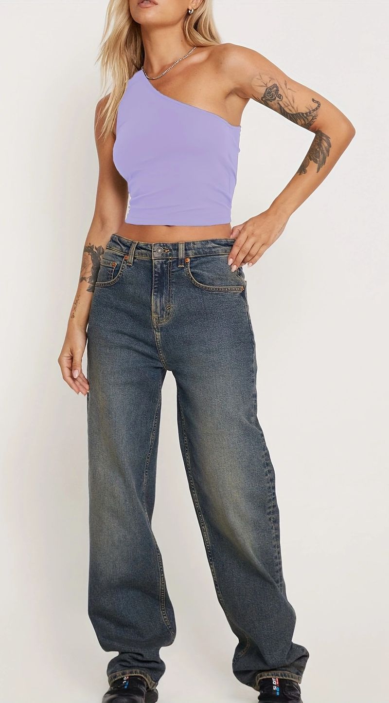 Women's Clothing Sexy Spice Girl women's single shoulder halter vest tight-fitting top knitted pure_voghion.com