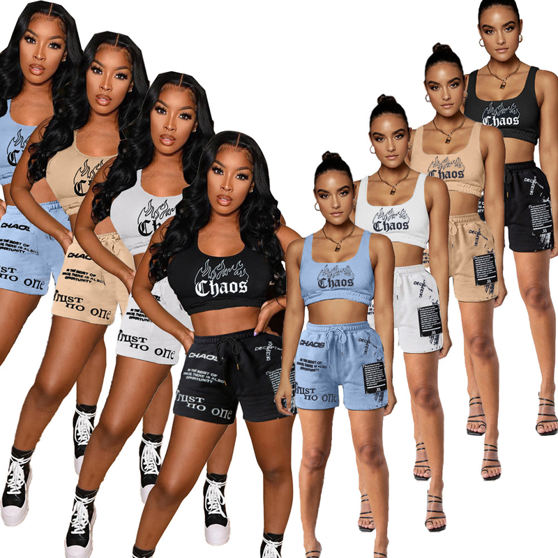 Women's monogrammed printed tank top with pocket tracksuit_voghion.com