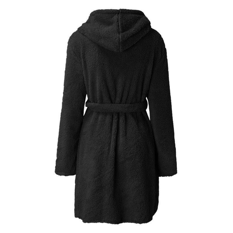 Women's plush pajamas solid color hooded warm home bathrobe_voghion.com