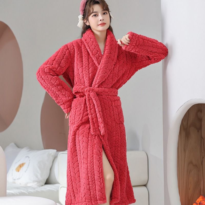nightgown Women's Coral Fleece Thickened Fleece Long Pajamas Flannel Bathrobe Large Size Loungewear_voghion.com