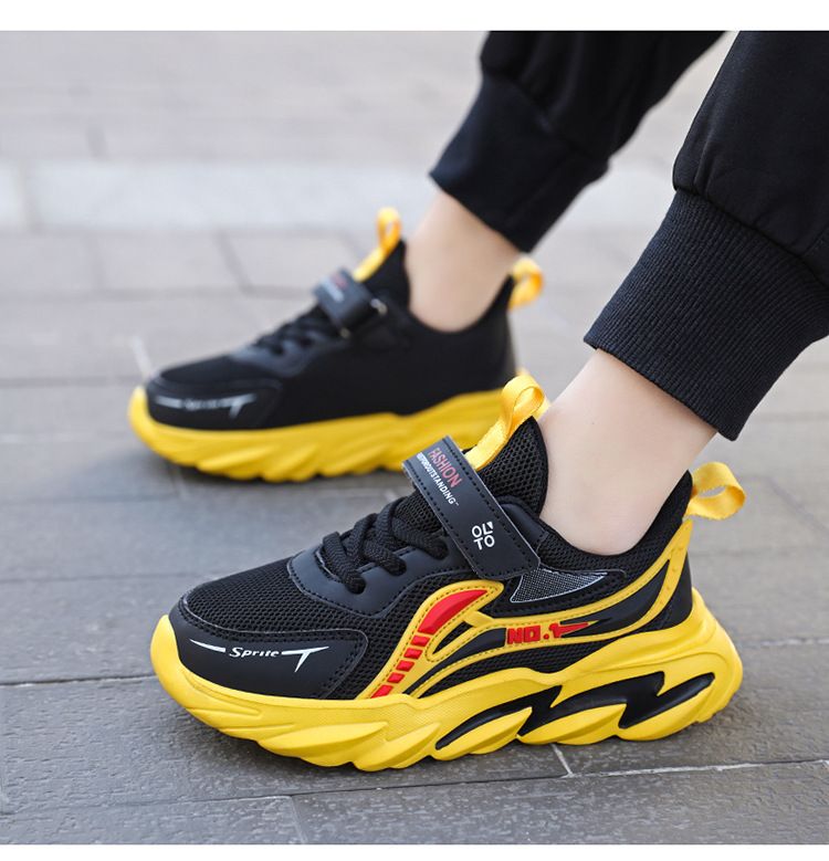 Kinderschuhe Jungenschuhe 7 12 Jahre alt neue atmungsaktive Mesh-Schuhe Lederoberfläche verschleißfeste weiche Sohle mittlere und große Kindersportschuhe_voghion.com