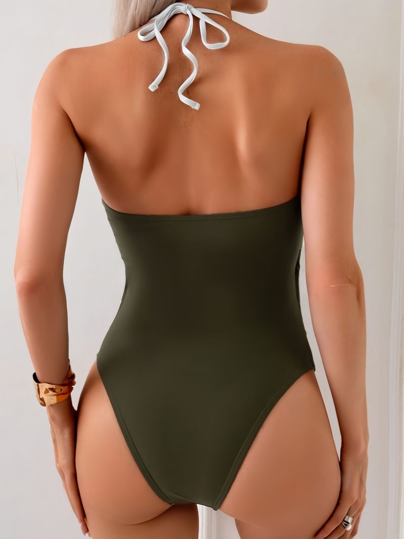 Maillot de bain une pièce uni pour femme, sexy, dos nu, taille haute_voghion.com