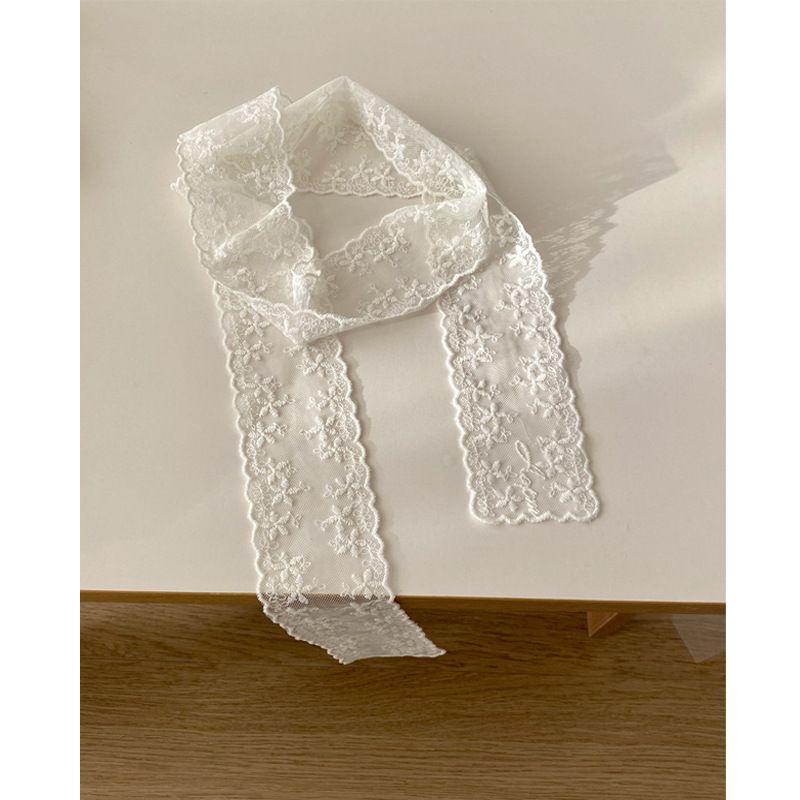 25 Spring Summer New Heavy Lace Trim Ribbon Korean Style Embroidered Flower Narrow High-d Long Thin Neck Scarf For_voghion.com