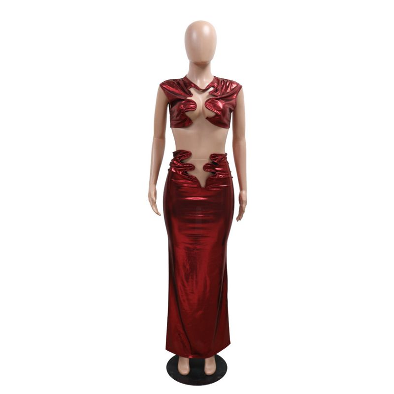 Sexy ärmelloses Crop-Top mit Maxirock-Set – elegantes monochromes zweiteiliges Outfit für Damen_voghion.com