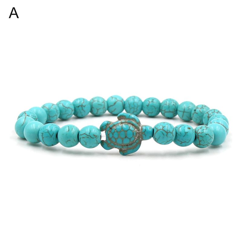 Beads Bracelet Sea Turtle Beaded Elastic Rope Adjustable Boho Decoration Valentines Day Gift Women Men 8mm Natural Stone_voghion.com