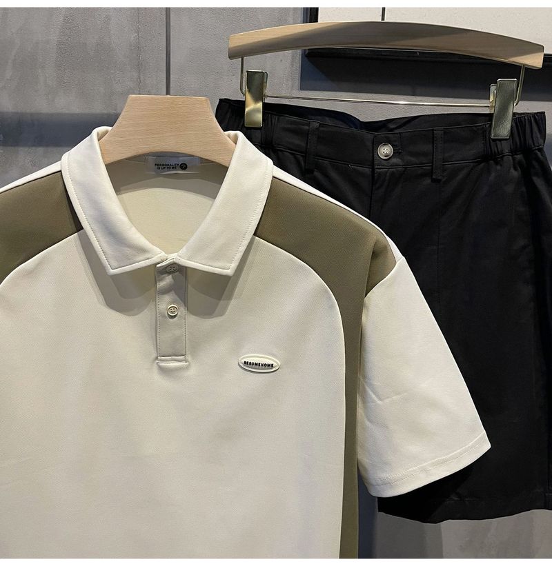 LUUD Men's Summer Cool Fabric Short Sleeve Paul Shirt Trendy Brand Color Blocked Collar Micro Wide Polo T_voghion.com