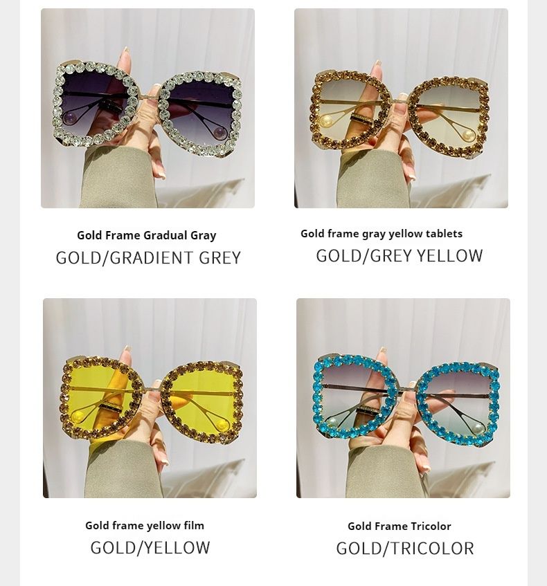 Occhiali da sole di alta qualità con montatura grande intarsiata in diamanti, occhiali da sole con protezione solare personalizzata, nuovi occhiali da sole con protezione solare rossa in rete di perle_voghion.com