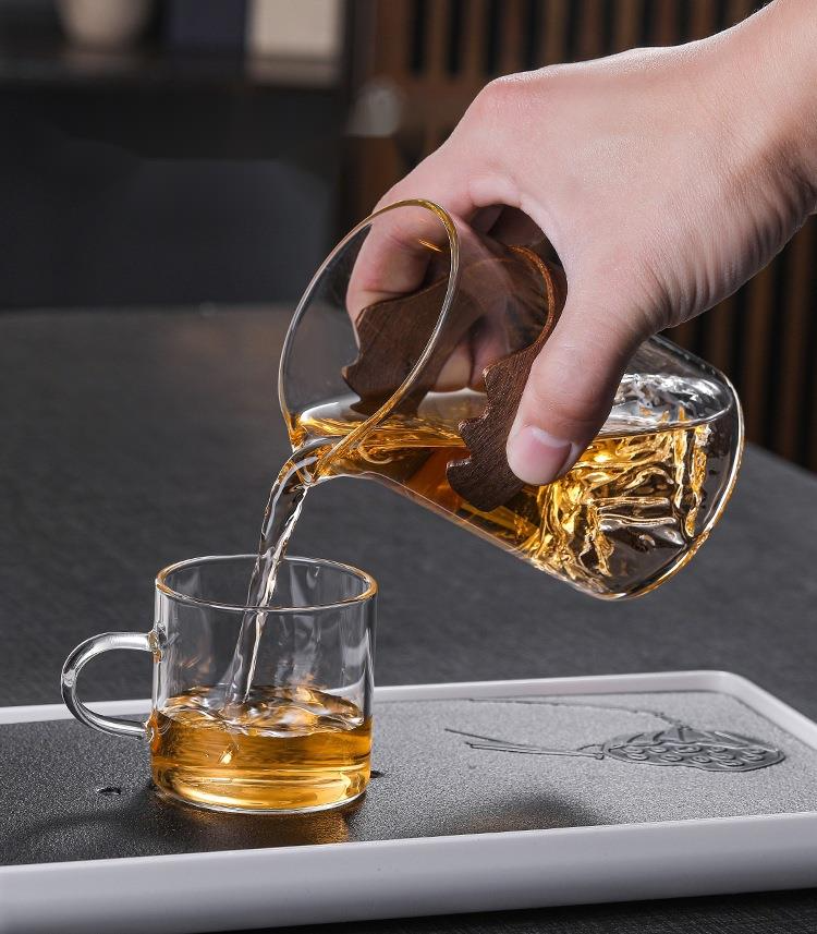 Walnut Chip Heat-resistant Glass Fair Kung Fu Set, Sea, Mountain View, Public Cup, Large Tea Divider, Even Cup_voghion.com