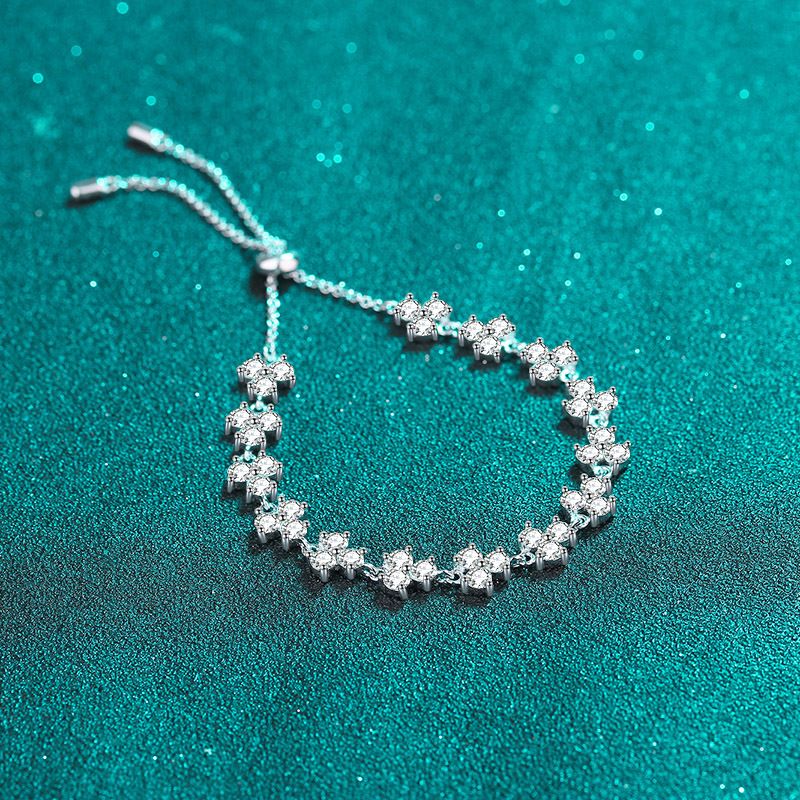Bracciale da donna in argento puro con pietra Mosang Lucky Clover, regolabile, con meccanismo push-pull, placcato in oro Pt950._voghion.com