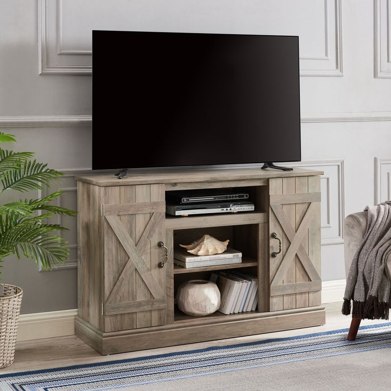 American Retro TV Stand Farmhouse Classic Media TV Stand Antique Entertainment For TV Up To 50" With Open And Closed Storage Space, Gray Wash, 47"W*15.5"D*30.75"H_voghion.com