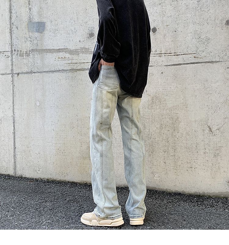 Yellow Mud Jeans Men's Autumn And Winter American Fashion Brand Slim Fit Patchwork Design Sense Loose Straight Casual_voghion.com