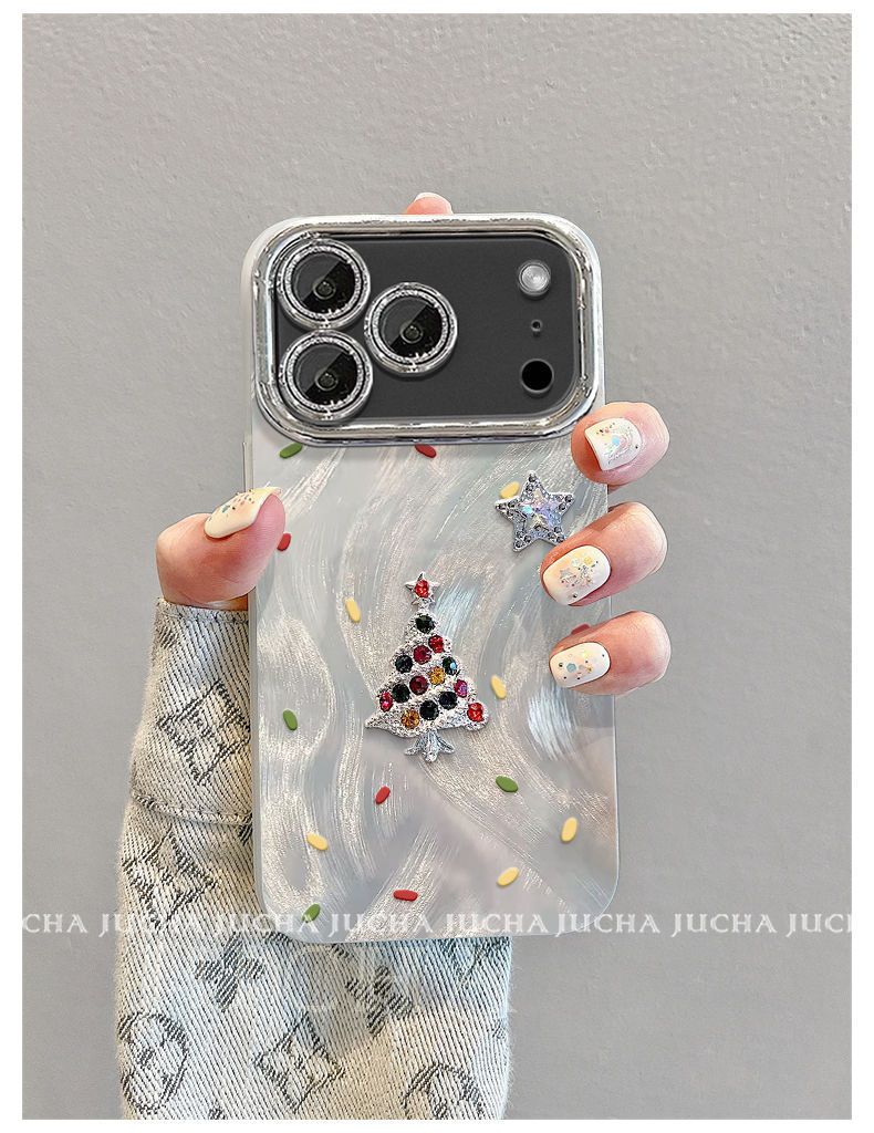 Étui de téléphone TechGlobe compatible avec chaînette de suspension pour iPhone 17 Pro Max, protection intégrale, antichoc, motif sapin de Noël 3D_voghion.com