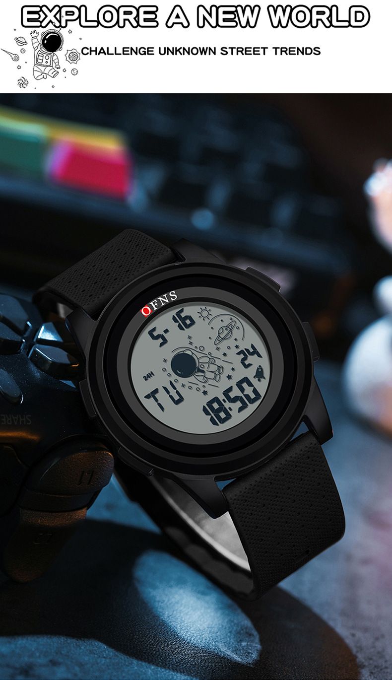 Digital Sports Watch With Astronaut Design – 50M Waterproof, LED Backlight, Countdown Timer & Dual Time – Lightweight TPU Strap_voghion.com