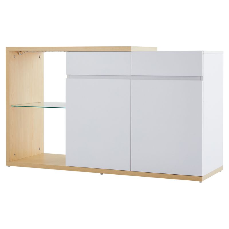 Buffet LED 120 cm de large, meuble de rangement multifonctionnel avec 2 portes et 2 tiroirs, meuble buffet avec éclairage LED_voghion.com