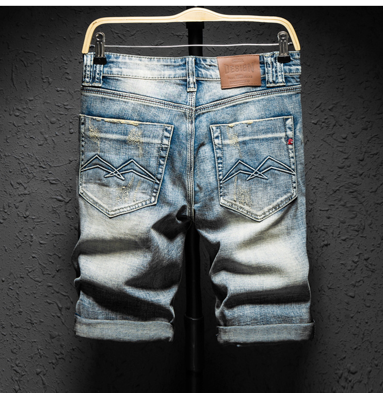 Férfi ruházat Férfi farmer rövidnadrág Férfi szakadt negyednadrág Retro baggy trend 5 negyedes közepes nyári nadrág_voghion.com