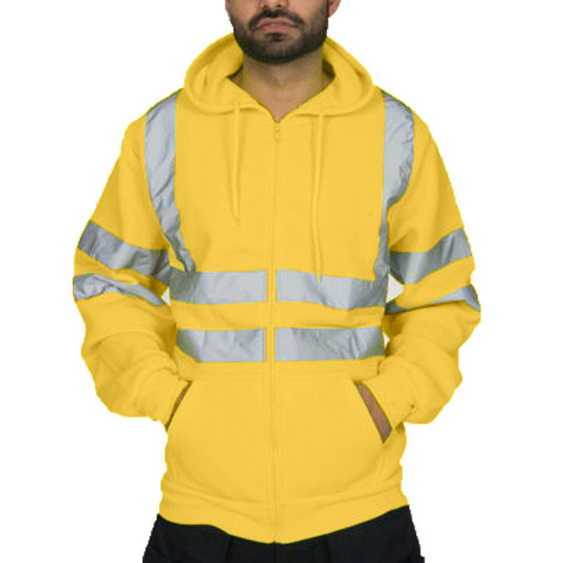 Men's Clothing Reflective Strip Sanitation Work Clothes Plus Velvet Hooded Top Outdoor Sweatshirt_voghion.com