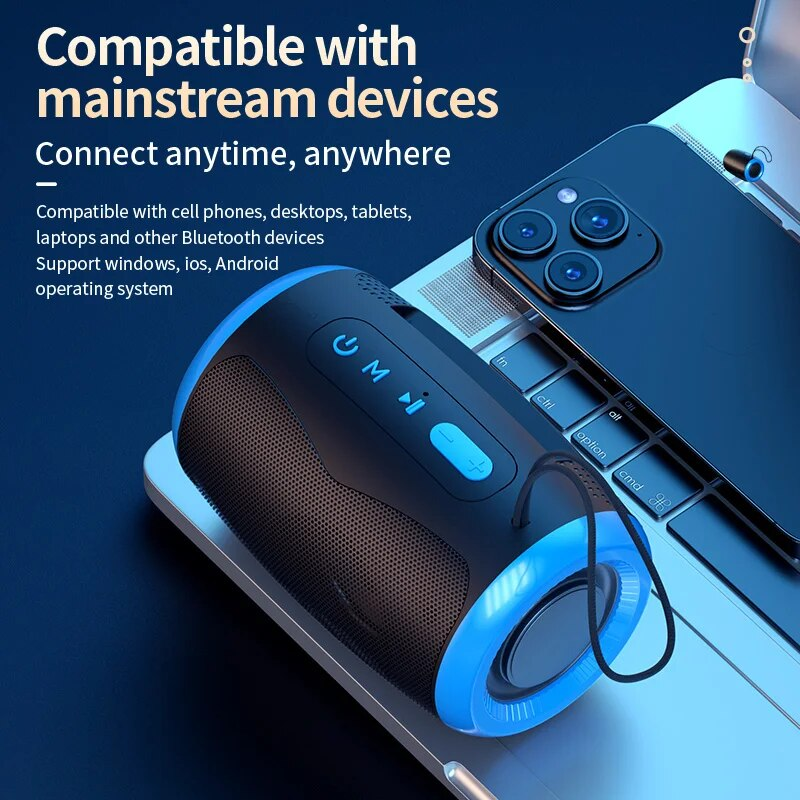 Przenośny głośnik Bluetooth TWS z wodoodpornym, bezprzewodowym radiem zewnętrznym i kolumną głośnikową obsługujący kartę TF, stereofoniczny odtwarzacz muzyki 3D Hi-Fi_voghion.com