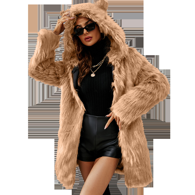 Abbigliamento donna nuovo autunno e inverno con cappuccio giacca di pelliccia di media lunghezza per le donne_voghion.com