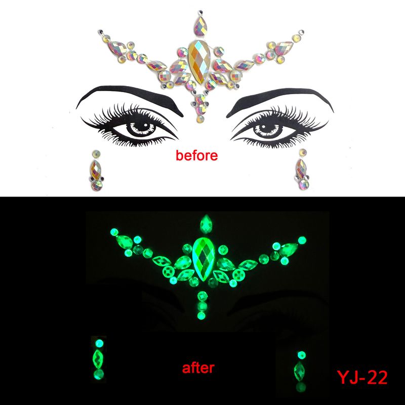 New EDM Face Sticker Diamond, Halloween Grimace Sticker Diamond Luminous Crystal, Between Eyebrows Sticker Luminous Face Sticker Masquerade_voghion.com