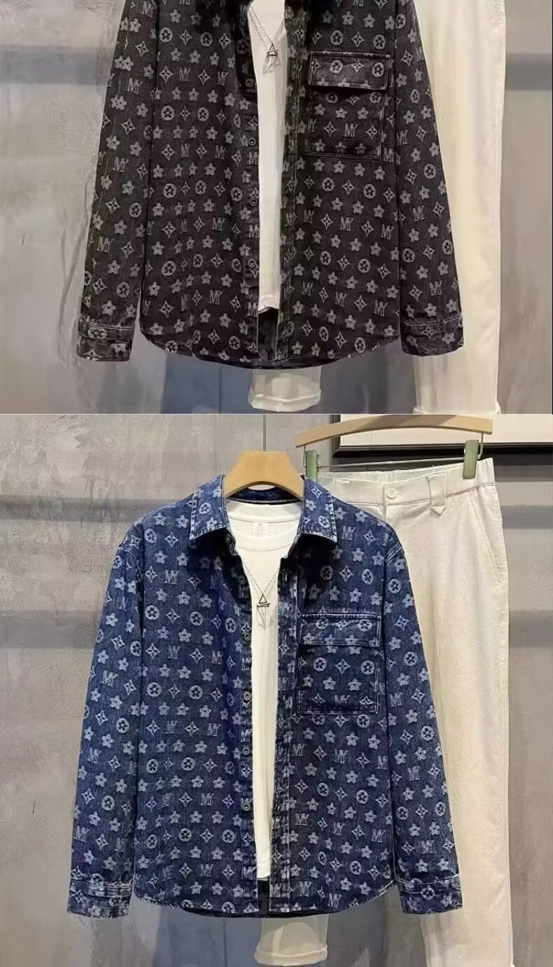 Herretøj Denimjakke til mænd Efterår Trendy Print High Street Løs Alsidig jakke_voghion.com
