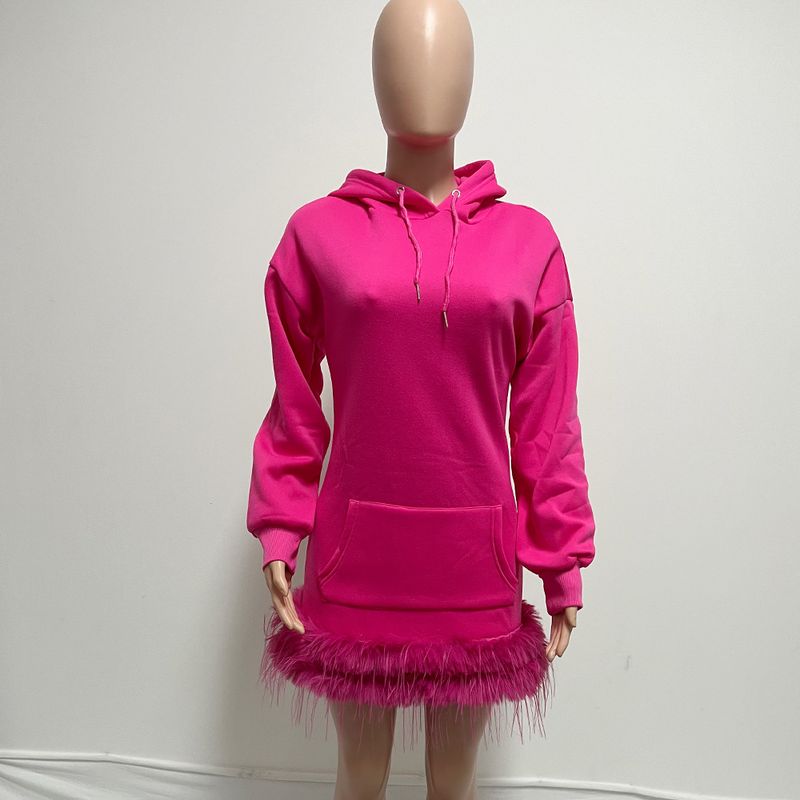 Women's Clothing beauty hooded sweatshirt pure craft color feather style supply dress plus pink_voghion.com