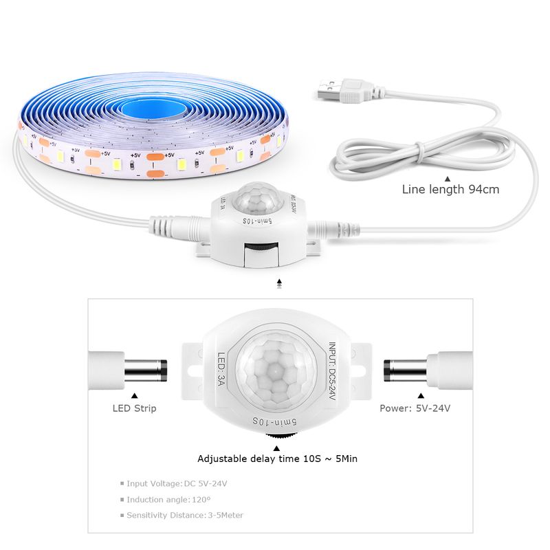 USB 5V PIR Motion Sensor LED Strip Light Tape Waterproof Under Bed Night Light Sensor Lamp For Room Kitchen Cabinet Backlight_voghion.com