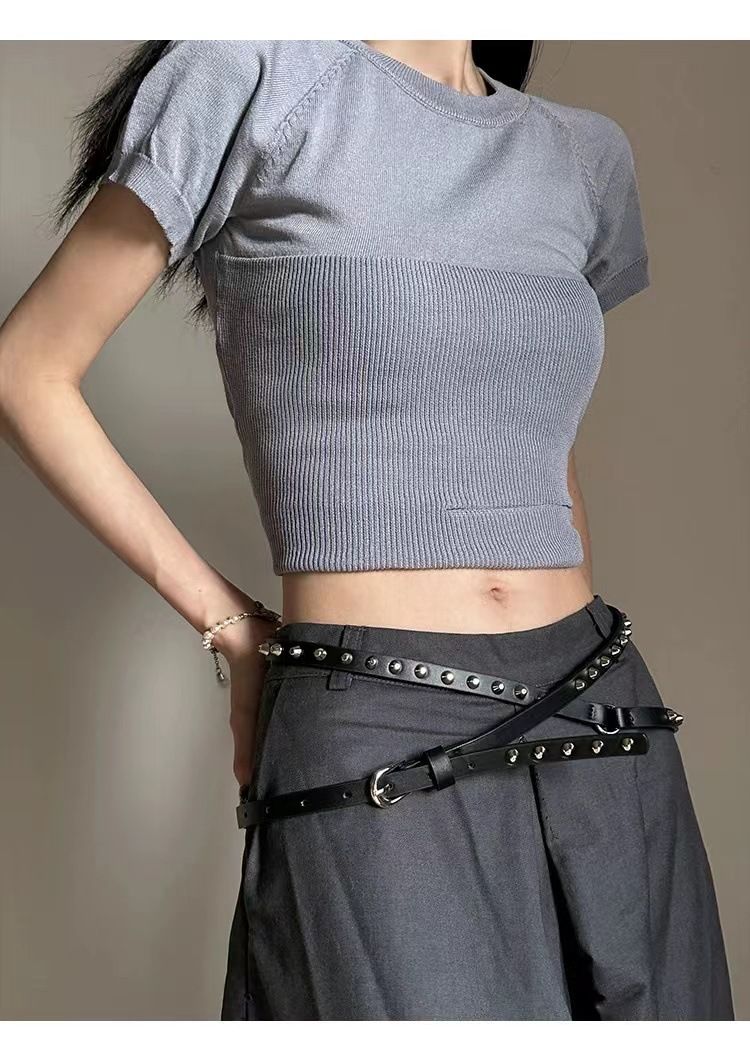 Ceinture à rivets extra longue et fine pour femme, nouvelle collection 2025_voghion.com
