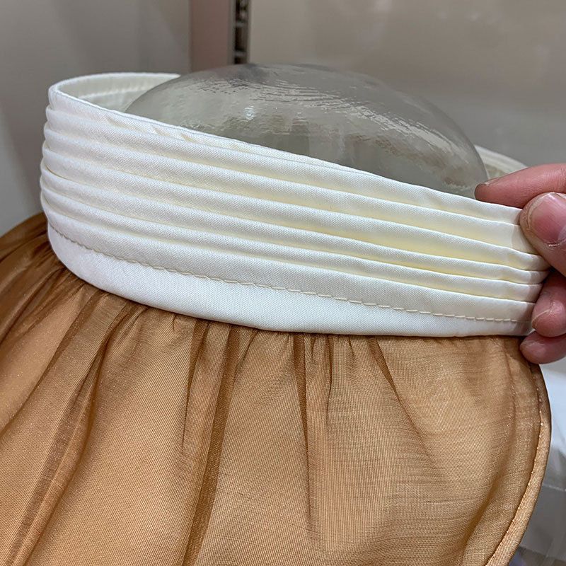 Summer Seersucker Pleated Sun Protection Sun Hat Women's Hat UV Protection Foldable Versatile Elegant Empty Top Sun Hat_voghion.com