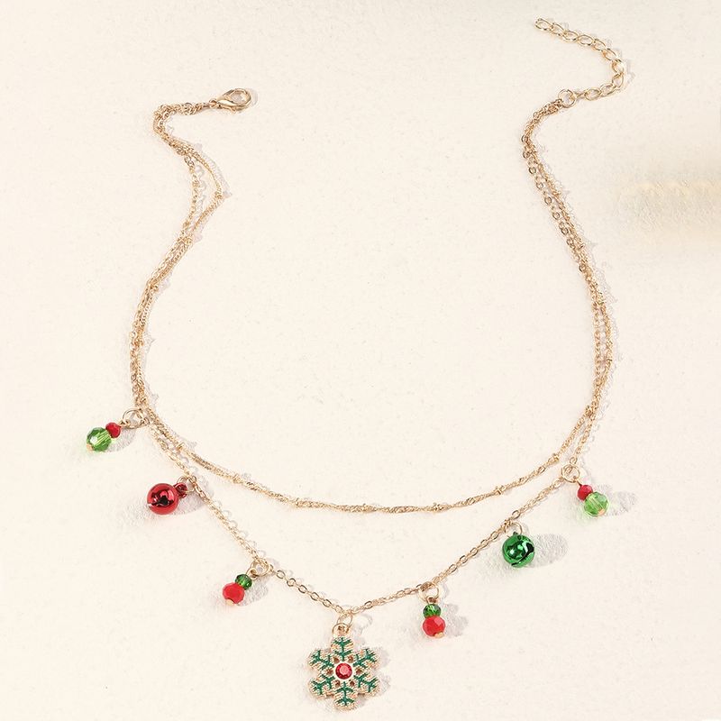 Collier de flocon de neige de cloche de Noël de mode de concepteur d'élément Naizhu double chaîne de collier de couche femelle_voghion.com