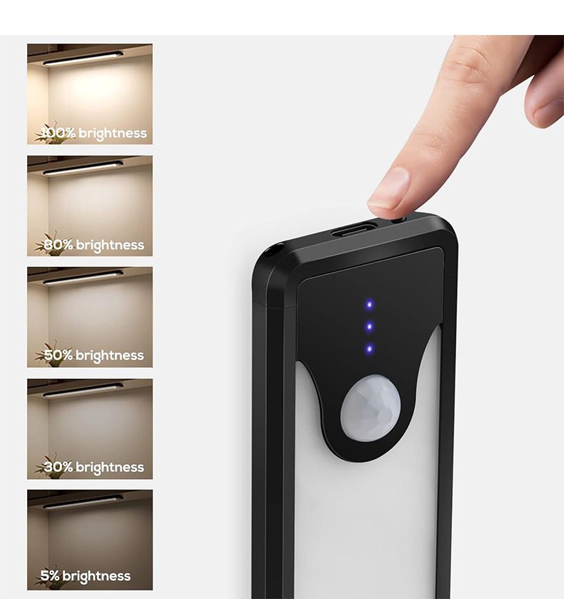 Smart Motion Sensor LED Strip Light - Rechargeable Wireless Cabinet Lighting, 20cm/40cm Dimmable Night Light PC Cover (Warm White/Matte Black)_voghion.com