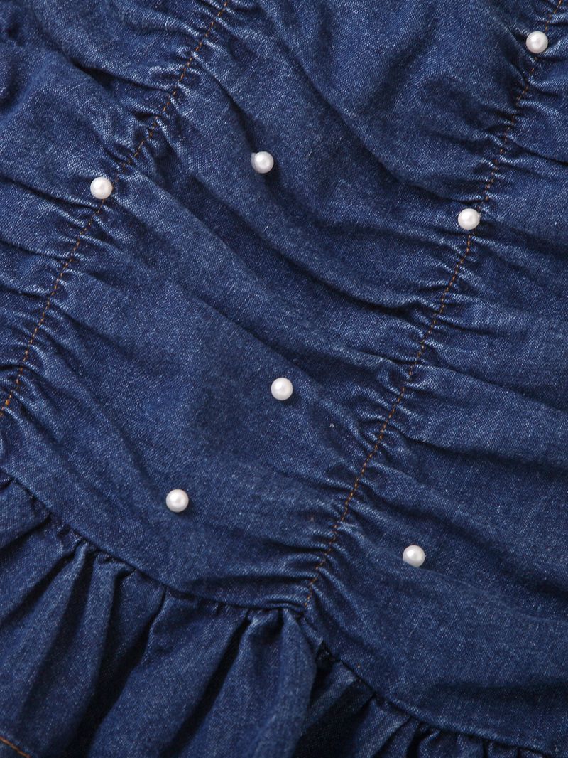 Mutter & Kinder Kinderkleidung Mädchen Einfarbig Weste Ärmelloses Top Denim Offene Tasche Faltenrock Anzug Gürtel_voghion.com