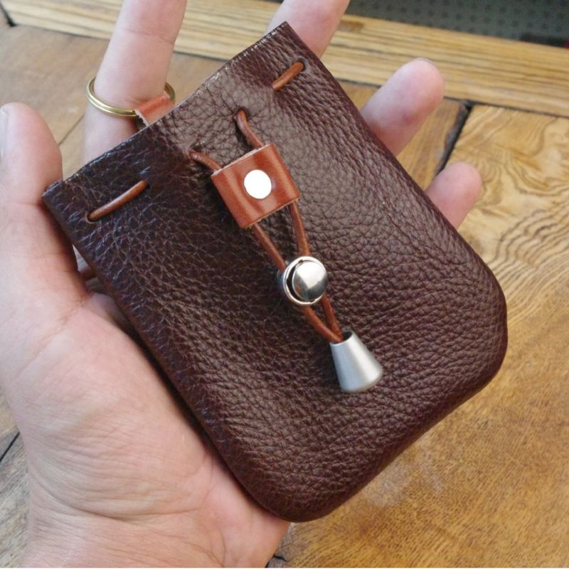 Drawstring Coin Pouch Key Holder Storage Bag Multifunctional Soft Leather_voghion.com