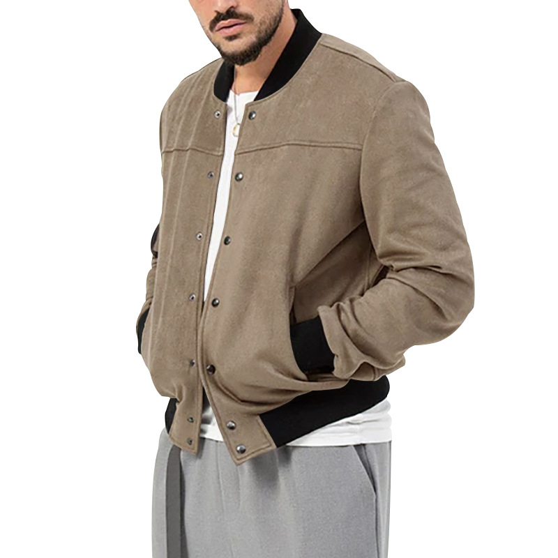 Men's Clothing Autumn and Winter Suede Stand Collar Men's Button Cardigan Jacket Casual Retro Jacket Men_voghion.com