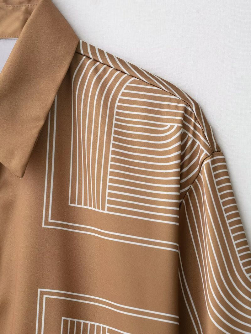 Geometric Print Women's Shirt & Casual Pants Set – Trendy Streetwear Outfit (XS-L) | Lightweight Polyester For Fall_voghion.com