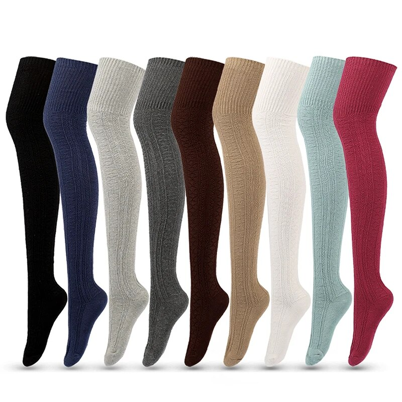1 pár dámských punčoch, dívčí nad kolena, dlouhé, nad stehna, plus size, ponožky nad kolena, pletené, teplé vlněné punčochy_voghion.com