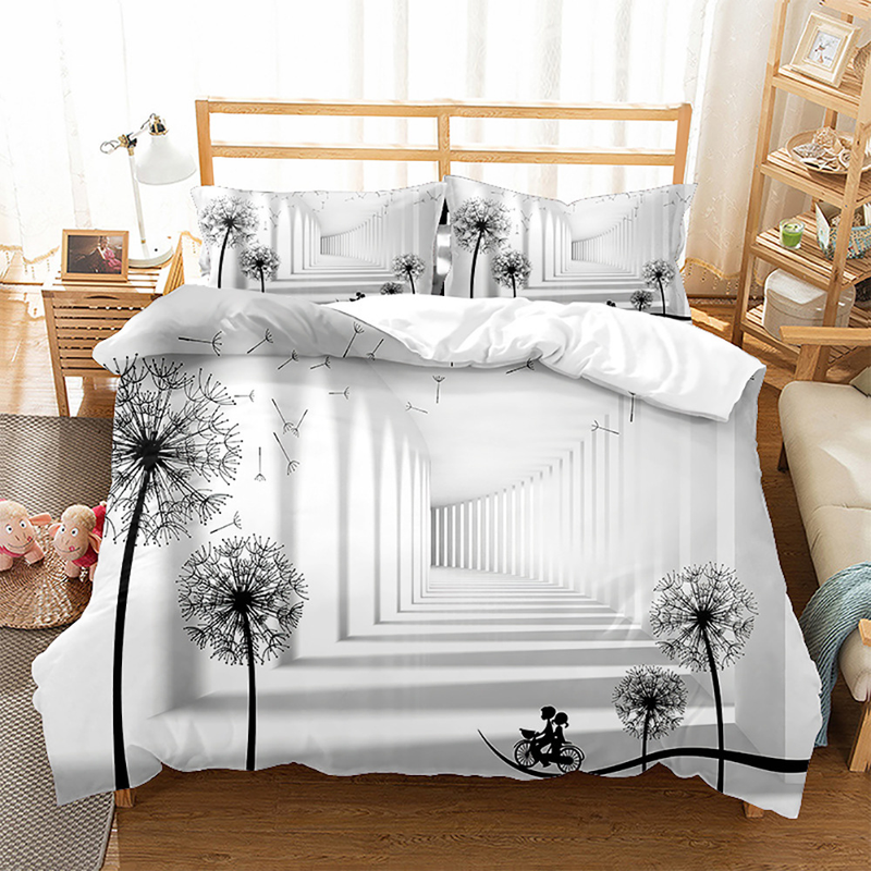 Set di biancheria da letto con tre serie di fiori per piante con stampa digitale 3D, set opaco in quattro pezzi_voghion.com
