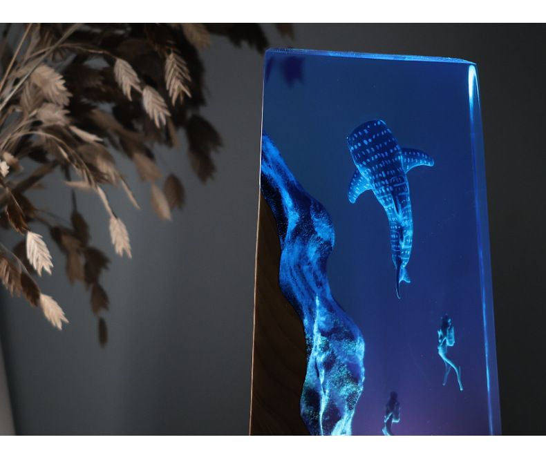 Piccola decorazione in resina per oceano, luce notturna per sub, lampada in legno per esplorazione delle profondità marine, regalo di Natale_voghion.com